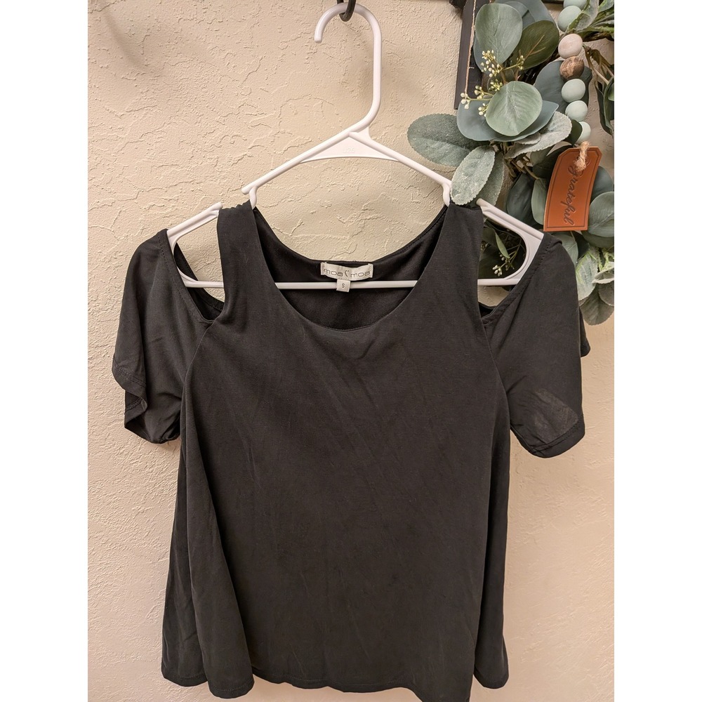 Moa Moa Womens Black Cold Shoulder Short Sleeve Scoop Neck Knit Top Size Small